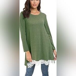Hunter green Lace hem tunic
